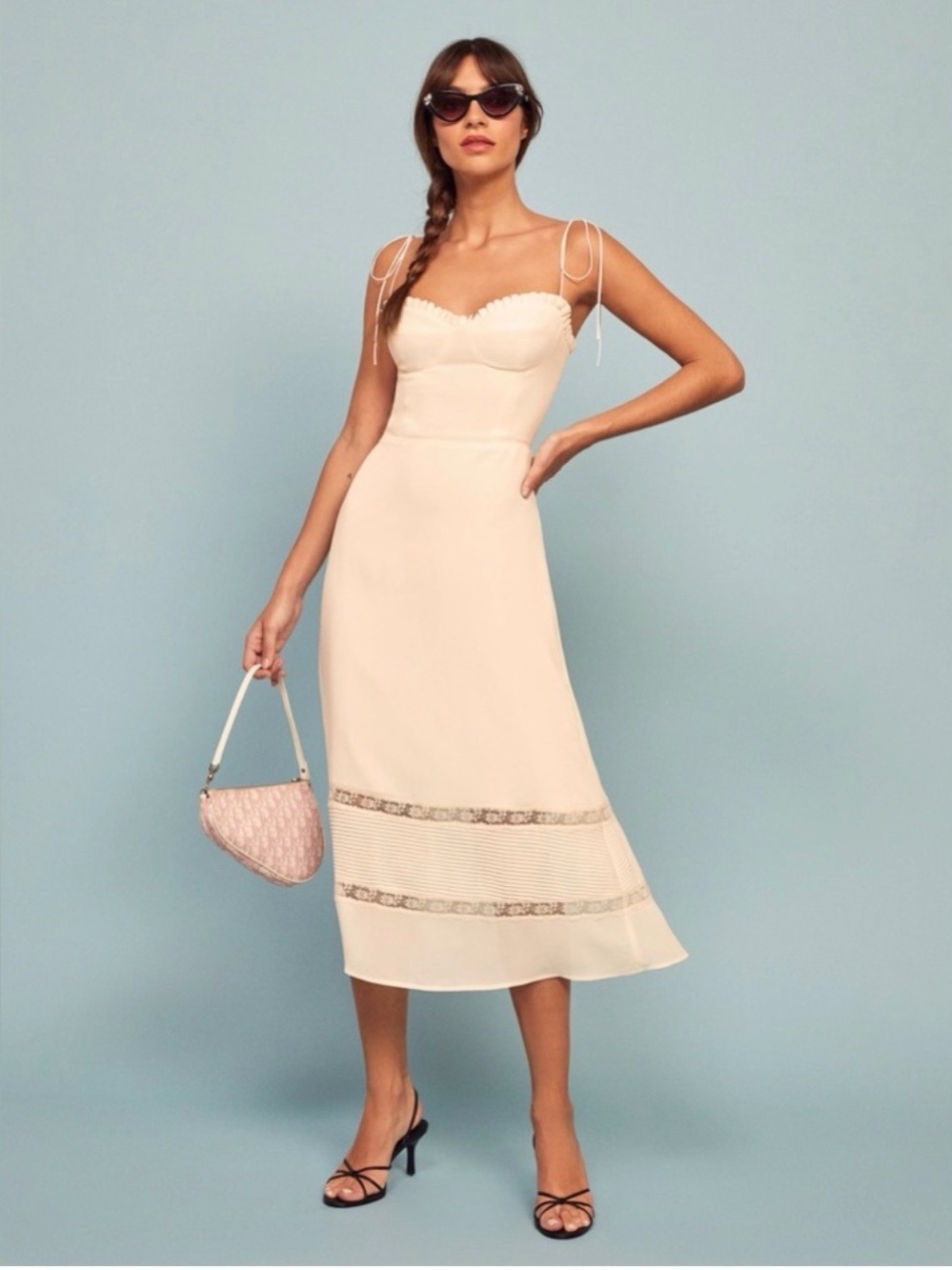 NWT Reformation Ronan Midi Dress Lace Ivory Tie Strap sz 4 - Picture 2 of 10